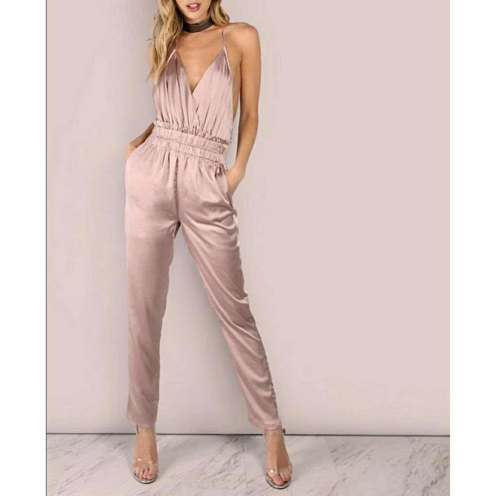 Going out fit | Low Back Cross Back Satin Jumpsuit
